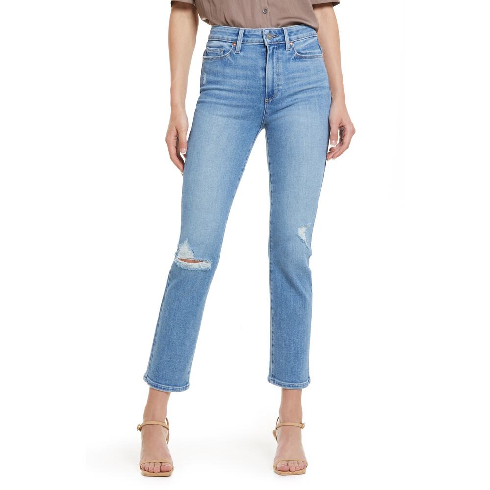 Paige 'Cindy' Blue Cotton Ripped Straight Leg Jeans Size 26